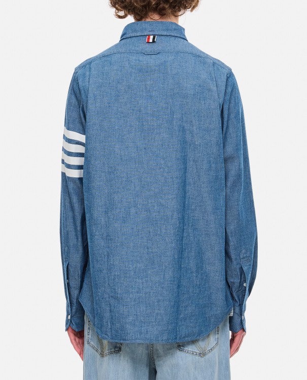 Shop Thom Browne 4-bar Cotton Button Down Shirt In Blue