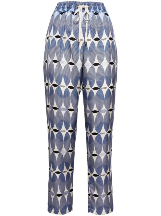 Shop Lorena Antoniazzi Graphic-print Elasticated-waist Silk Trousers In Grey