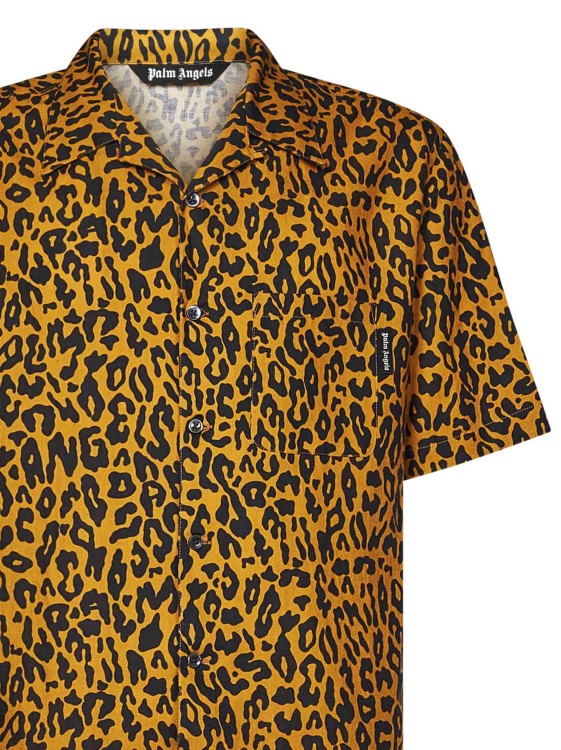 Shop Palm Angels Orange Leopard-print Bowling Shirt In Brown