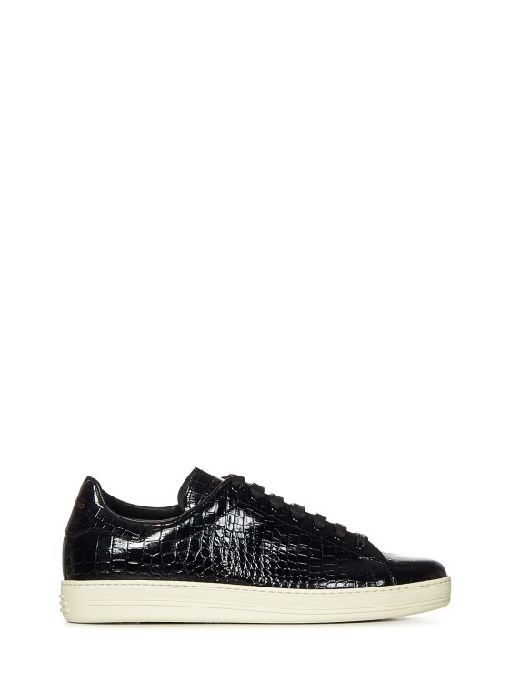 Shop Tom Ford Black Crocodile-print Calf Leather Sneakers