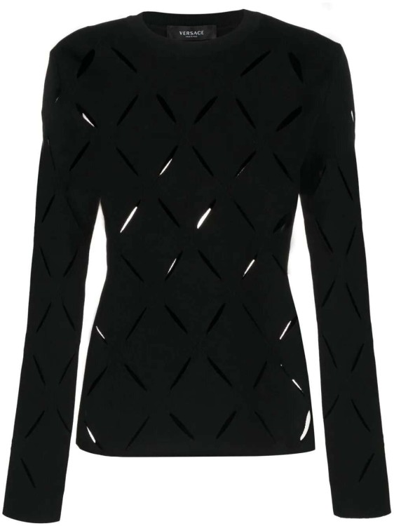 Shop Versace Cut-out Knitted Jumper In Black