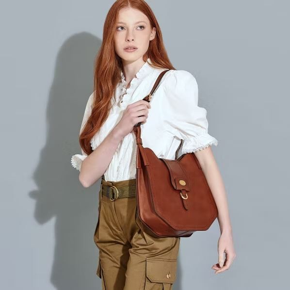 Shop The Bridge Brown Leather Hobo Bag In Red