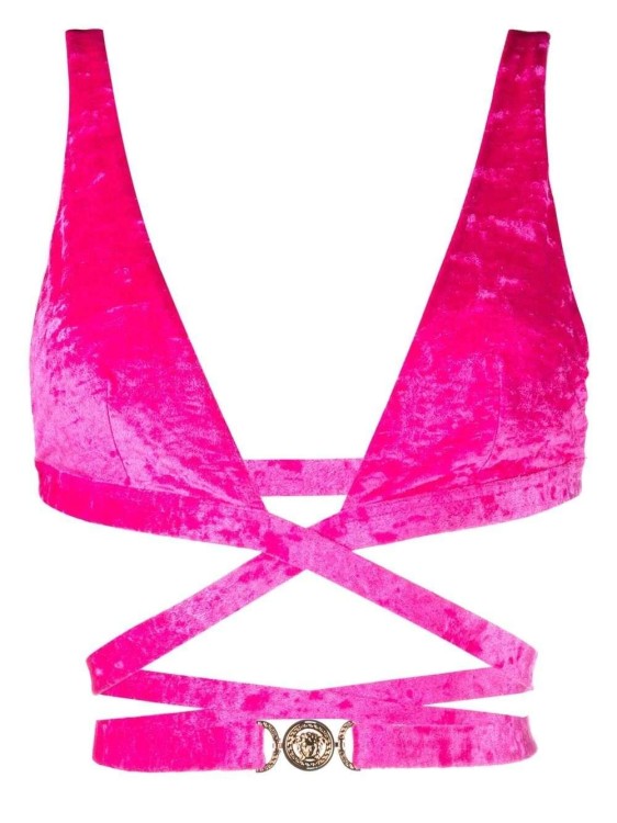 Shop Versace Medusa Plaque Triangle Bikini Top In Pink
