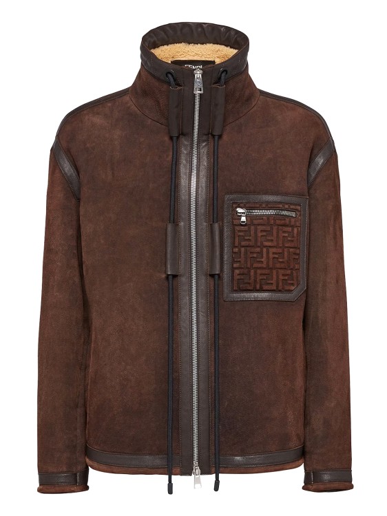 Shop Fendi Suede Jacket With Ff Motif Pocket In Brown