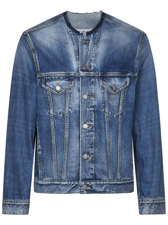 Shop Maison Margiela Collarless Blue Cotton Denim Jacket