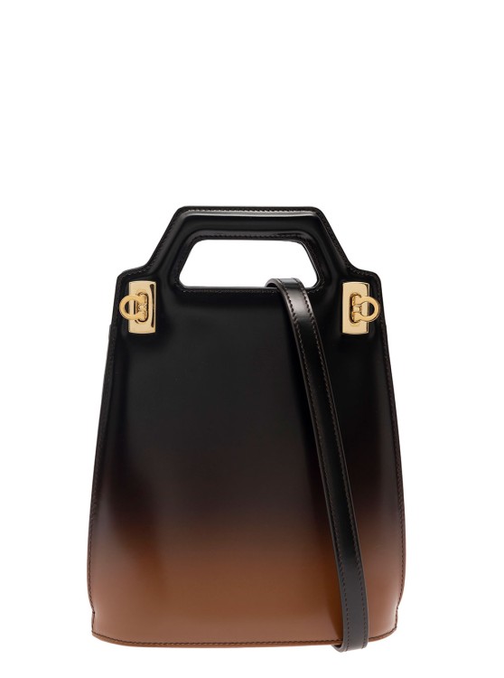 Ferragamo Wanda' Mini Black And Brown Handbag With Airbrushing In Leather
