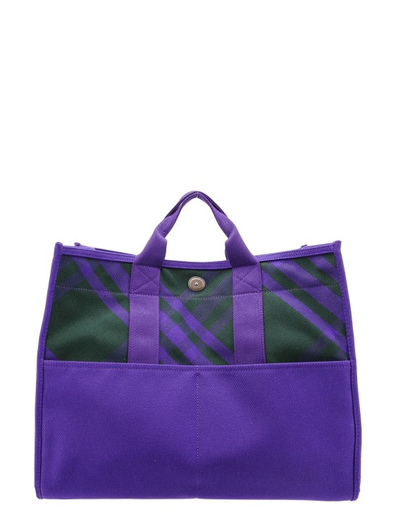 Burberry Canvas Shoulder Bag With Check Motif In Purple