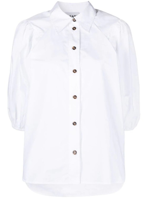 Shop Ganni Puff-sleeved Organic Cotton Shirt In White
