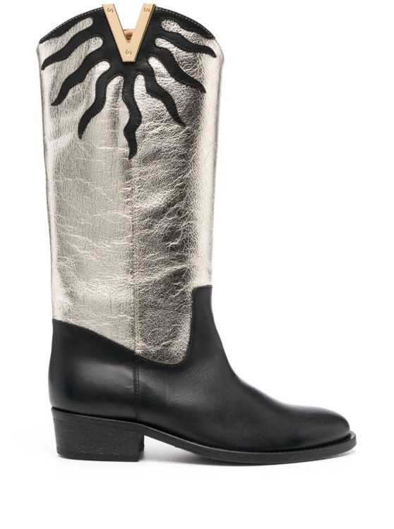 Shop Via Roma 15 Black And Metallic High Boots In Leather