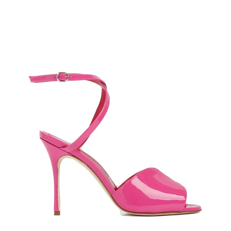 Shop Manolo Blahnik Pink Patent Calf Leather Hourani Sandal