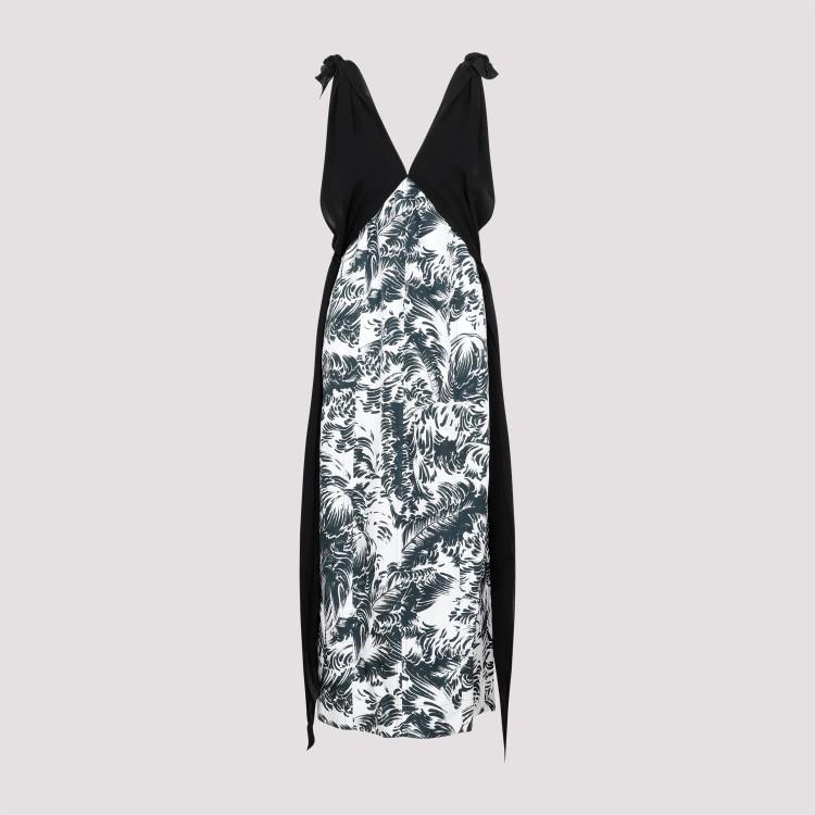Shop Bottega Veneta Black Silk Printed Silk Long Dress In Grey