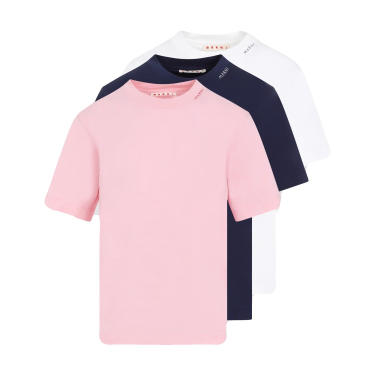 Shop Marni 3 Pack Pink Blue And White Cotton T-shirt