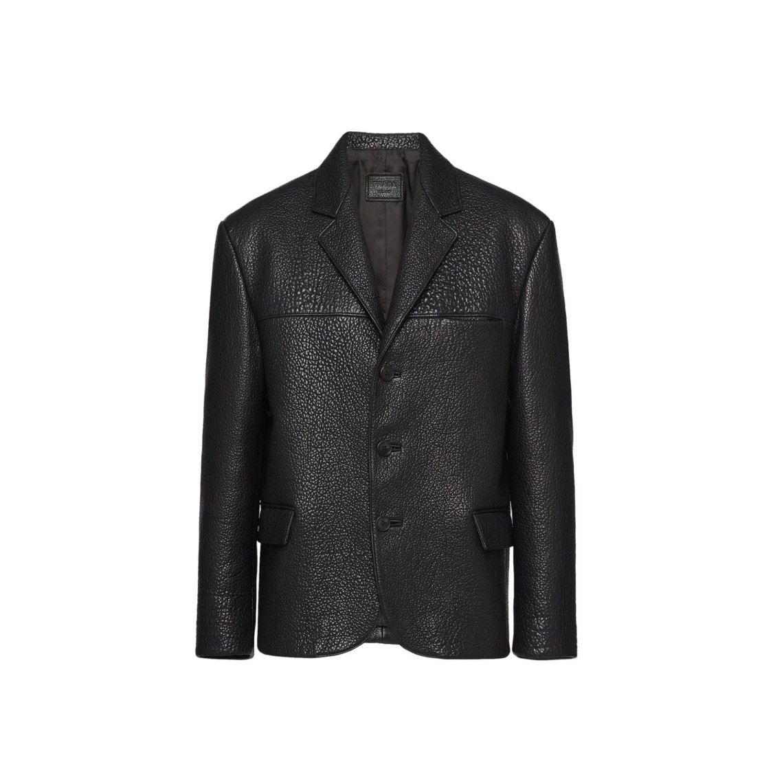 Prada Single-breasted Leather Jacket Men In Black
