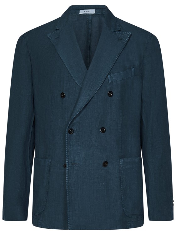 Shop Boglioli Teal-colored Linen Double-breasted K-jacket Blazer In Blue