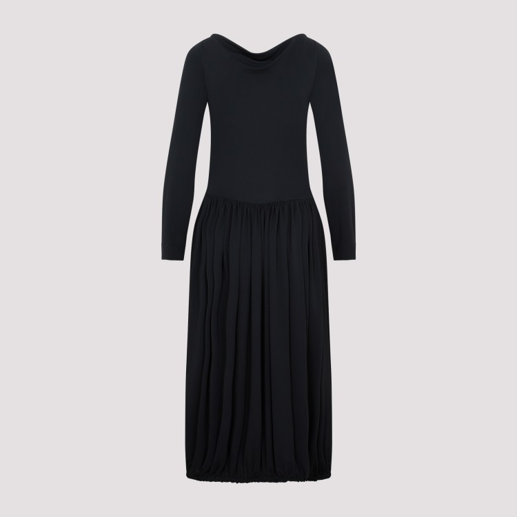 Shop Lanvin Black Ls Drape Midi Dress