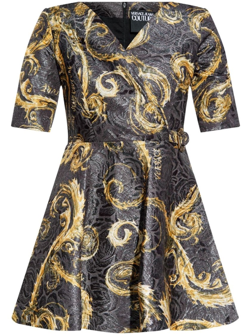 Versace Jeans Couture Barocco-print Mini Dress In Black