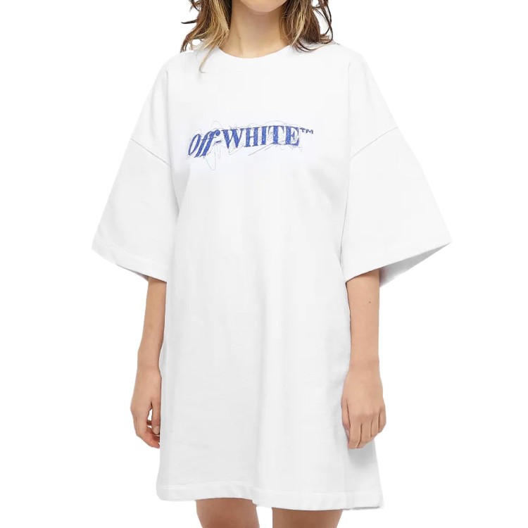 Shop Off-white Cotton Logo T-shirt Dress In White