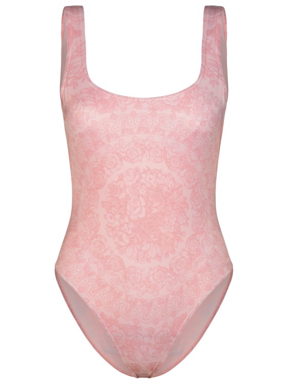 Shop Versace Barocco' One-piece Swimsuit In Pink Polyester Blend