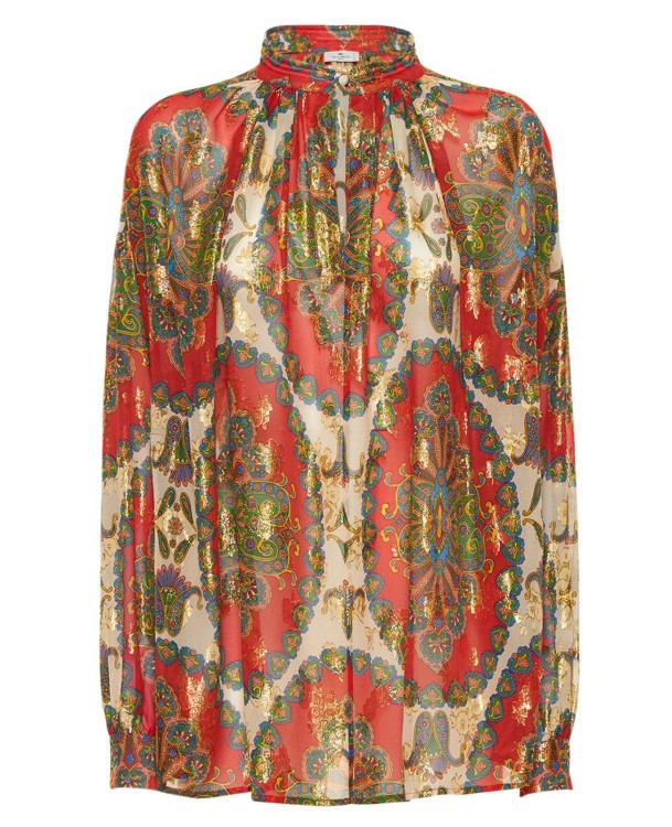 Etro Silk Printed Shirt Women In Brown
