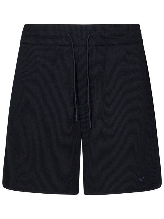 Shop Emporio Armani Navy Blue Shorts In Ribbed Stretch Cotton Blend