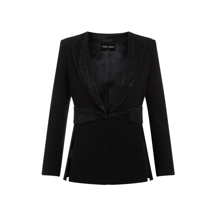 Giorgio Armani Luxe Silk Blazer Embellished Waistband In Black
