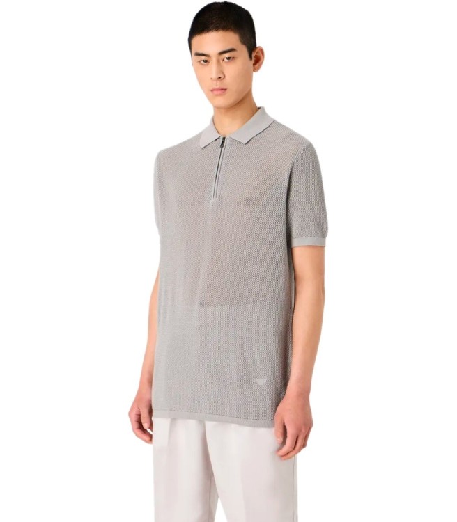 Shop Emporio Armani Grey Mesh Poloshirt