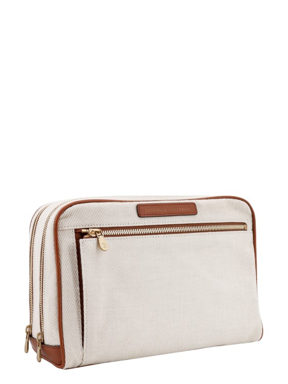 Shop Brunello Cucinelli Canvas And Leather Beauty Case With Logo Patch In White