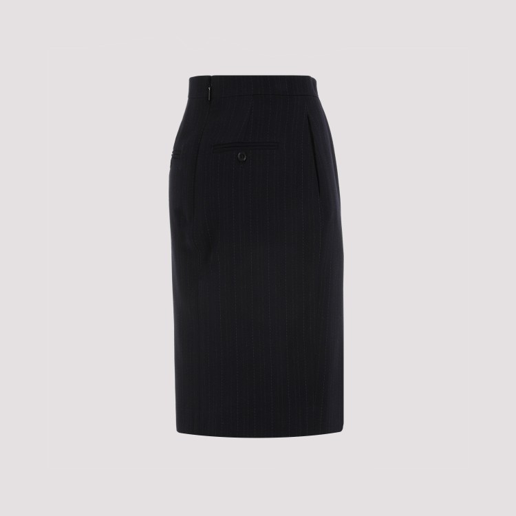 Shop Saint Laurent Blue Virgin Wool Midi Skirt In Black