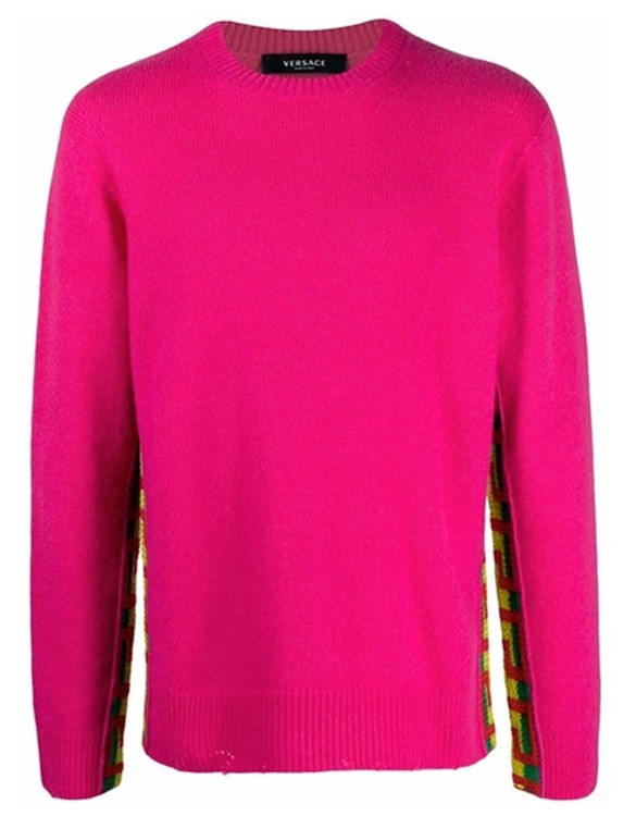 Shop Versace Pink Greca Wool Sweater