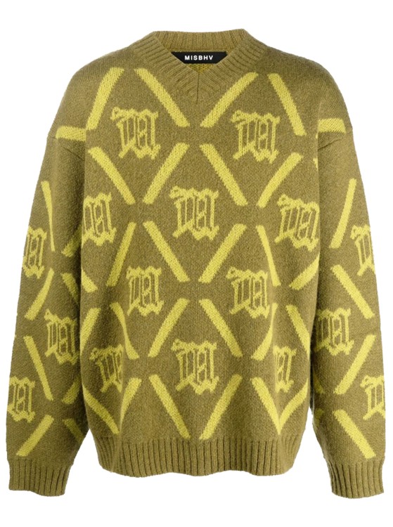 MISBHV MONOGRAM MOHAIR SWEATER GREEN AND YELLOW,122M703
