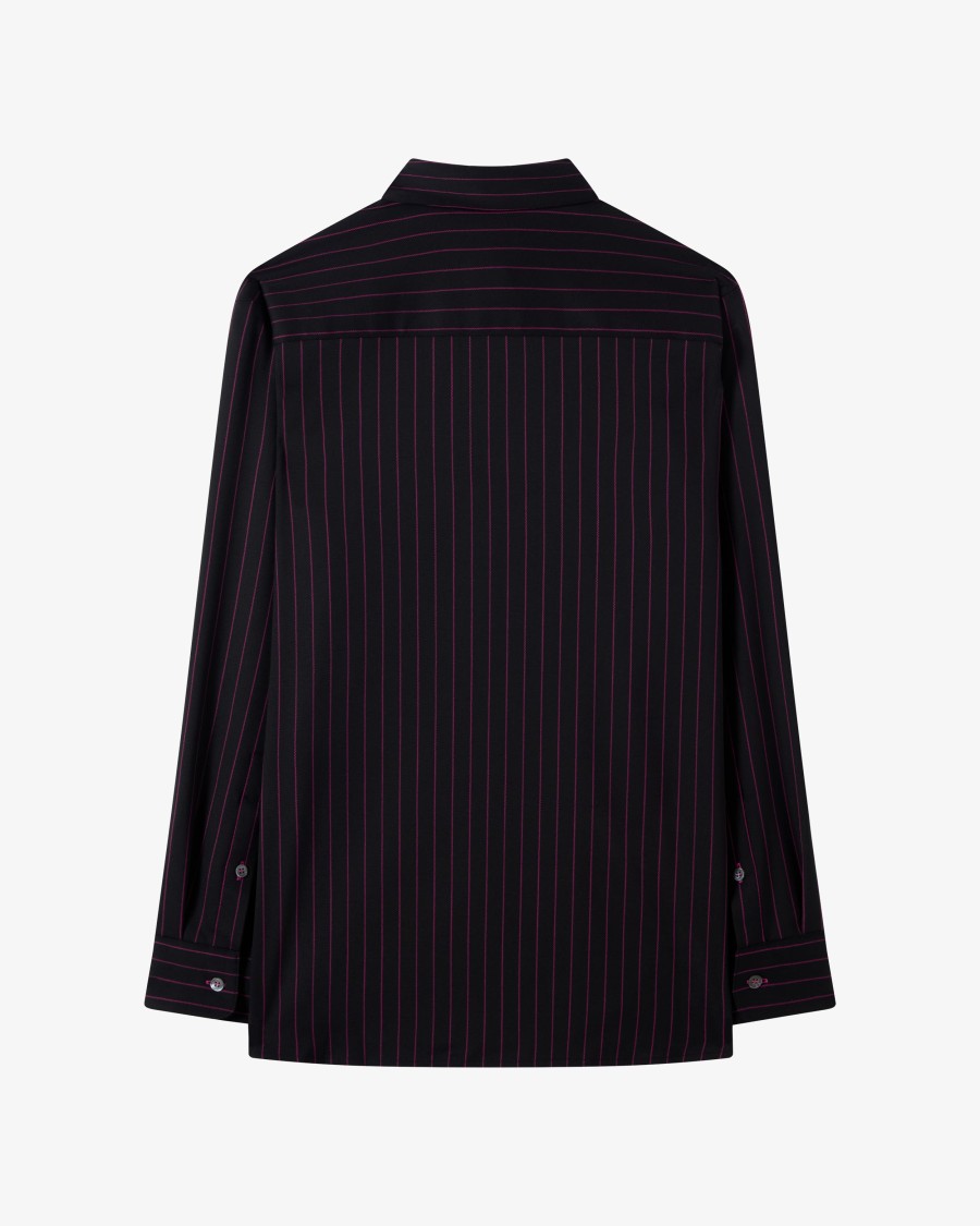 Serena Bute Wool Pinstripe Boyfriend Shirt - Black/pink In Black