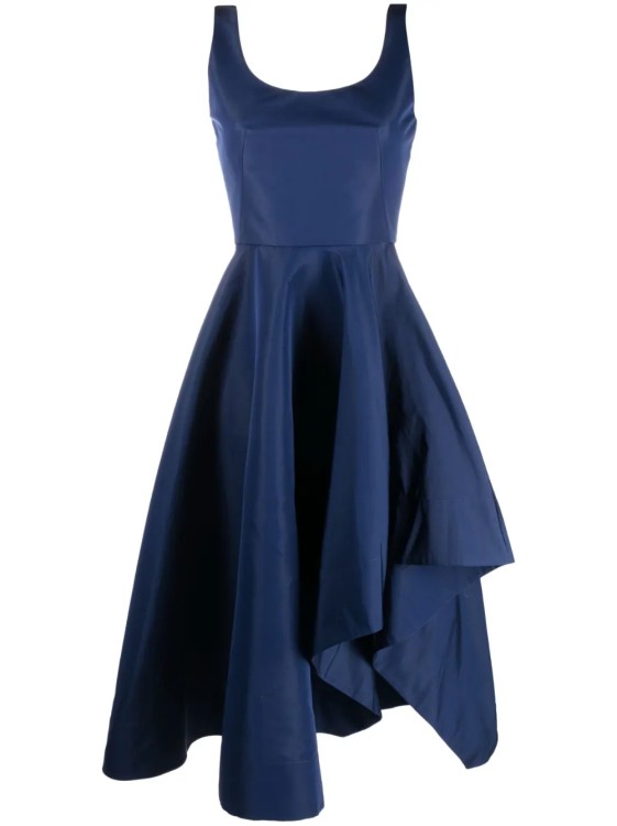 Alexander Mcqueen Asymmetric Draped Midi Dress In Blue