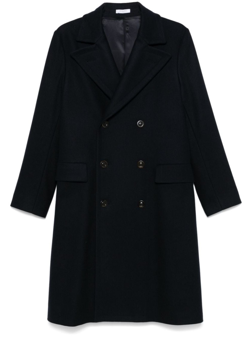 Boglioli Double-breasted Wool Blend Coat With Tailored Fit And Detailing In Black