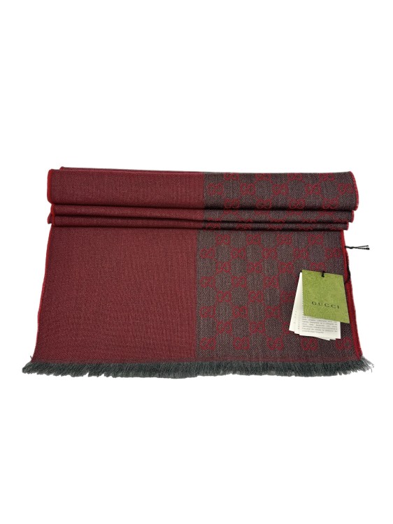 Shop Gucci Red And Gray Gg Scarf In Burgundy