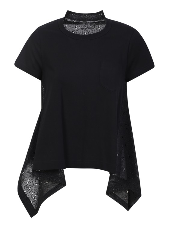 Shop Sacai Embroidered Lace Black T-shirt