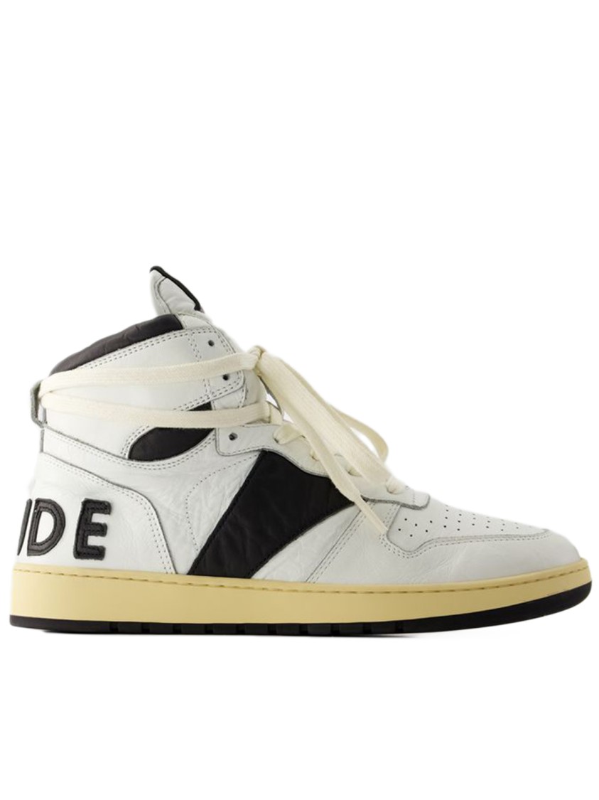 Shop Rhude Rhecess Hi Sneakers - Leather - Black/white