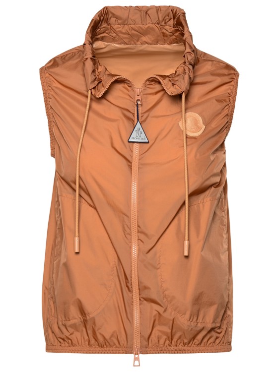 Shop Moncler Care' Vest In Bronze Polyamide In Brown
