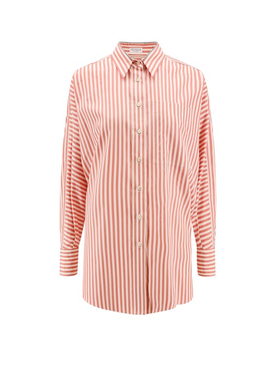 Shop Brunello Cucinelli Striped Cotton And Silk Shirt In Pink