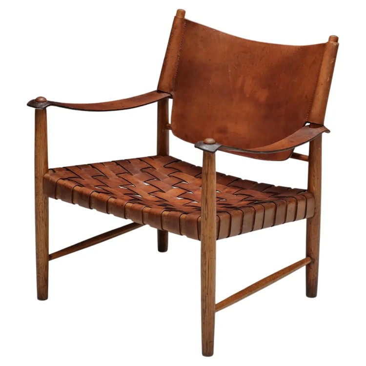 Unknown Cognac Leather Mid-century Modern Easy Chair, Sweden, 1960s In Not Applicable