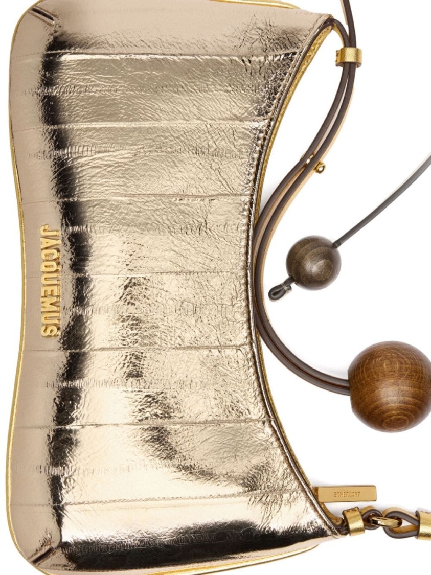 Jacquemus The Bisou Perle Mirrored Leather Shoulder Bag In Gold