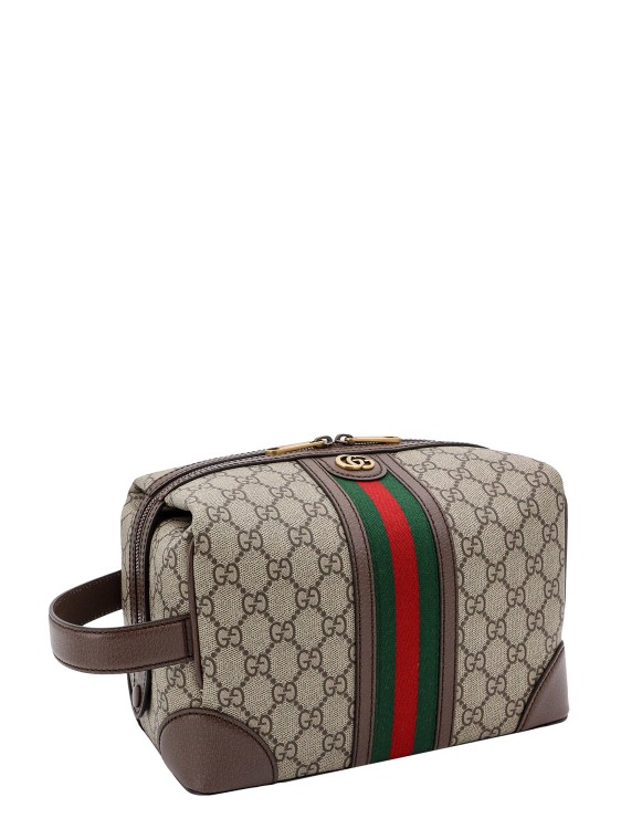 Shop Gucci Gg Supreme Fabric Beauty Case With Frontal Web Band In Brown