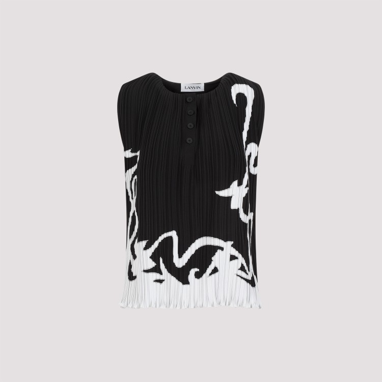 Shop Lanvin Sleeveless Pleated Black Polyester Top
