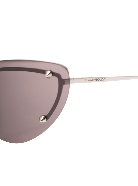 Shop Alexander Mcqueen Am0413s' Silver-colored Cat-eye Mask Sunglasses With Spike Studs In Metal In Pink