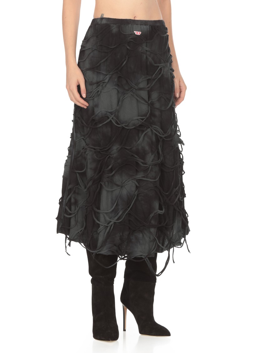 Diesel O-jal Distressed Cotton Midi Skirt In Black