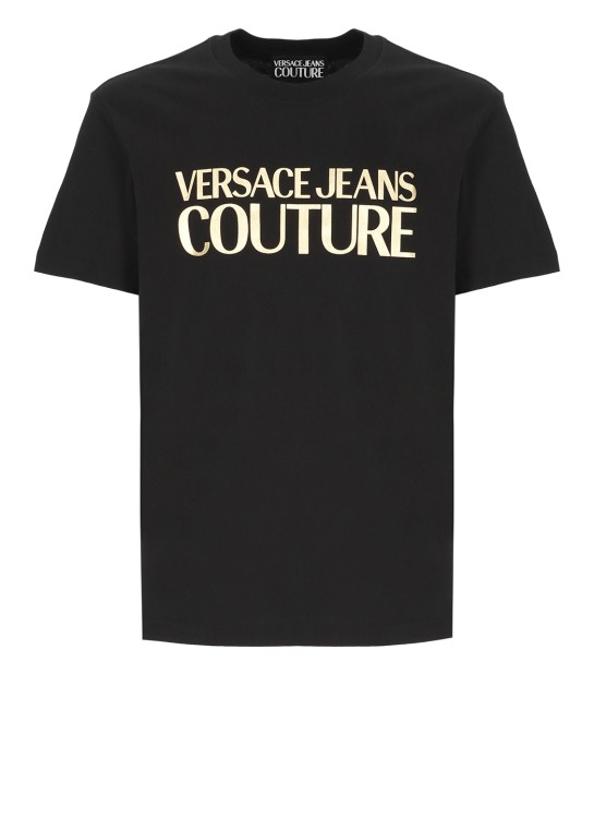 Shop Versace Jeans Couture T-shirt With Vemblem Logo In Black