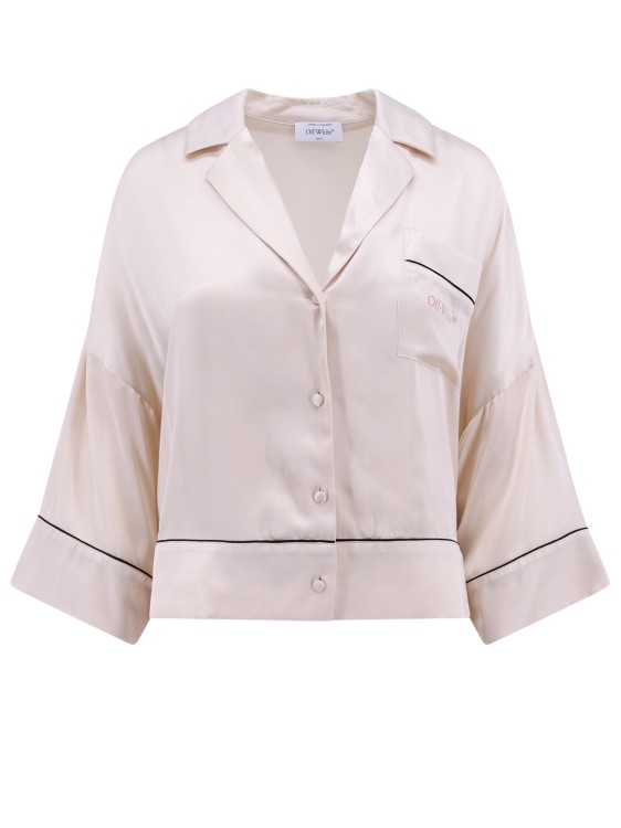 Shop Off-white Pink Viscose Pajama Shirt With Logo Print In White