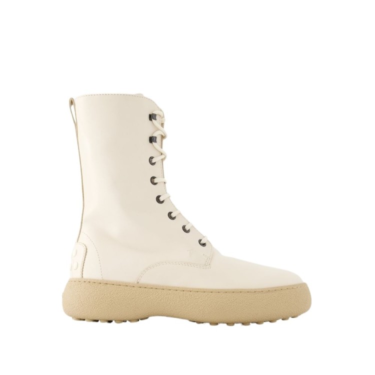 Shop Tod's Winter Gommini Boots - Leather - White In Neutrals