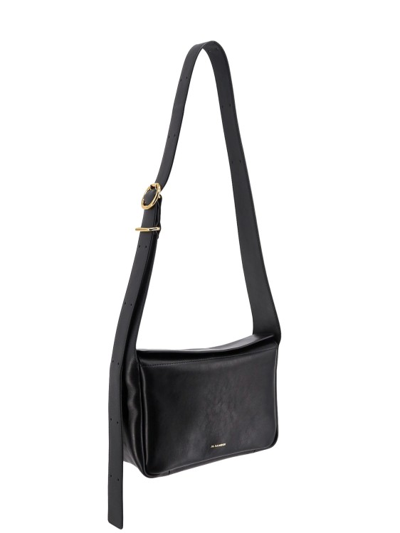 Shop Jil Sander Leather Shoulder Bag With Logo Print In Black
