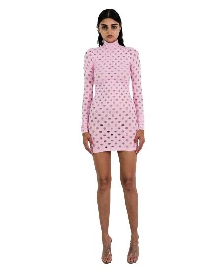 Maisie Wilen Perforated Turtleneck Dress In Pink