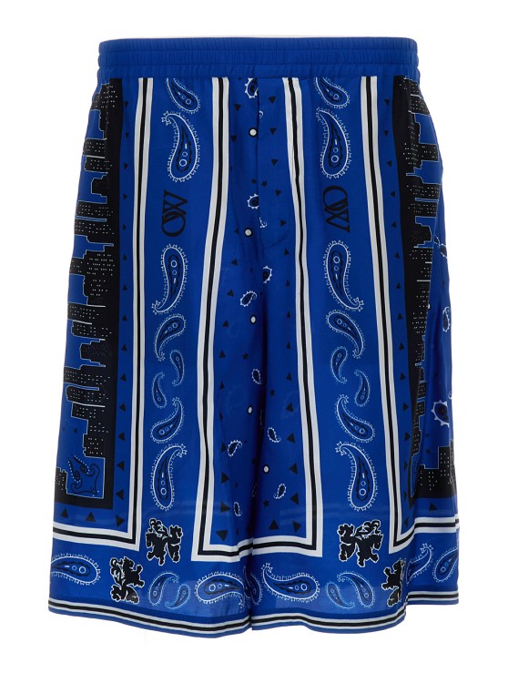 Shop Off-white Blue Bandana Paisley Print Shorts In Viscose